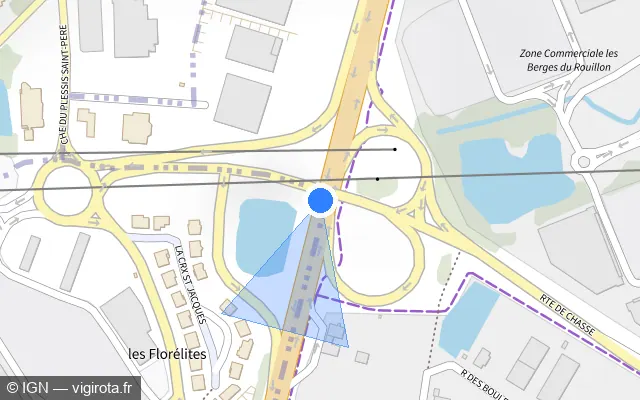 Vue plan de l'emplacement du radar fixe à Ballainvilliers sur Avenue de la Division Leclerc / N 20
