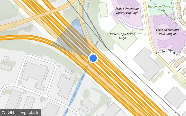Vue plan de l'emplacement du radar fixe à Ris-Orangis sur A 6 / E 15 / Autoroute du Soleil