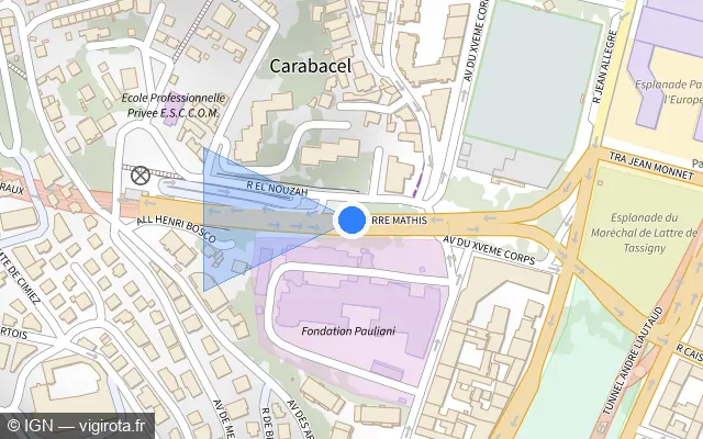 Vue plan de l'emplacement du radar fixe à Nice sur Voie Pierre Mathis