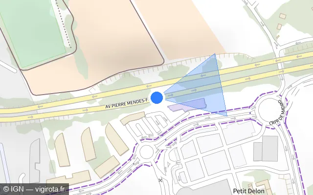 Vue plan de l'emplacement du radar fixe à Castelnau-le-Lez sur Avenue Président Pierre Mendès France / M 66