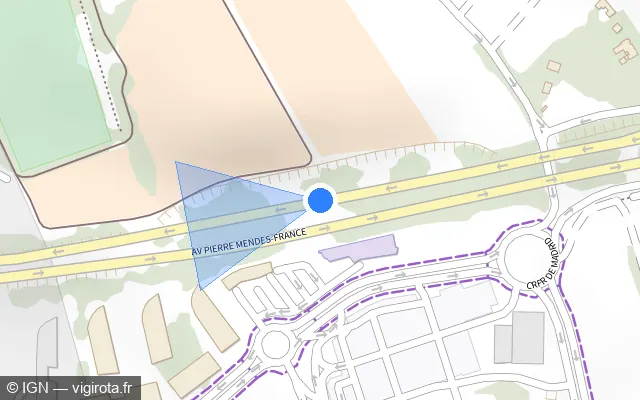 Vue plan de l'emplacement du radar fixe à Castelnau-le-Lez sur Avenue Président Pierre Mendès France / M 66