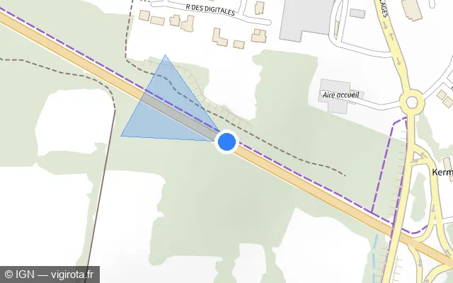 Vue plan de l'emplacement du radar fixe à Kervignac sur D 194