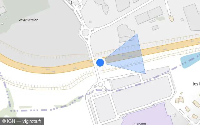 Vue plan de l'emplacement du radar fixe à Anthy-sur-Léman sur D 1005 / Contournement de Thonon-les-Bains