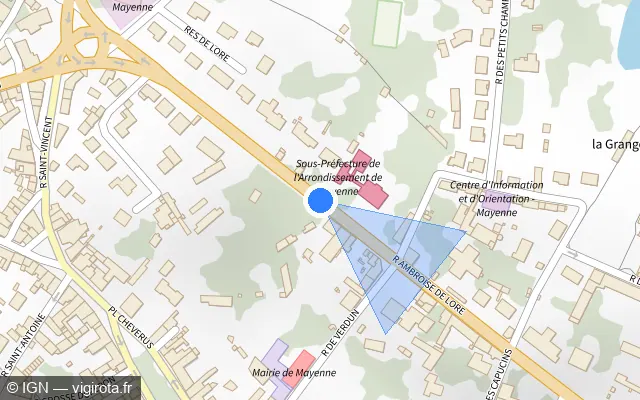 Vue plan de l'emplacement du radar fixe à Mayenne sur Rue Ambroise de Loré / N 12