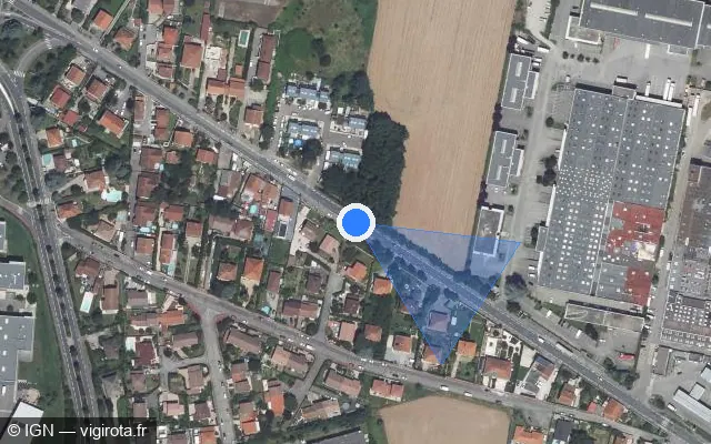 Vue satellite de l'emplacement du radar fixe à Saint-Priest sur Route d'Heyrieux / D 318