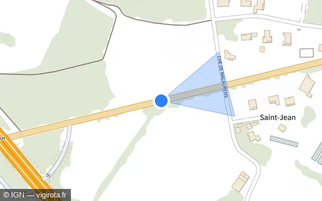 Vue plan de l'emplacement du radar fixe à Saint-Porquier sur Route de Montauban / D 958