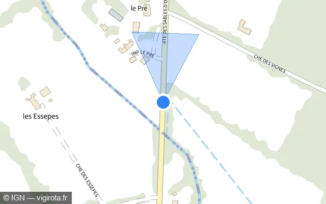 Vue plan de l'emplacement du radar fixe à Soullans sur Route des Sables-d'Olonne / D 32
