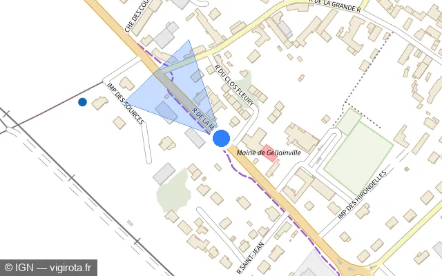 Vue plan de l'emplacement du radar fixe à Gellainville sur Rue de la Mairie / N 154