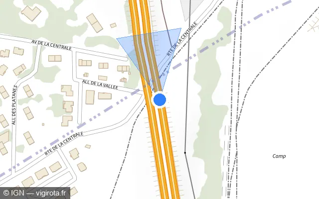 Vue plan de l'emplacement du radar fixe à Mondelange sur A 31 / E 25 / Autoroute de Lorraine-Bourgogne