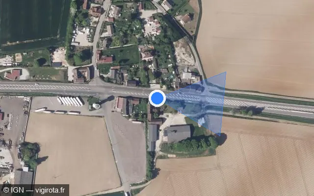 Vue satellite de l'emplacement du radar fixe à La Noue sur Route Nationale 4 / N 4