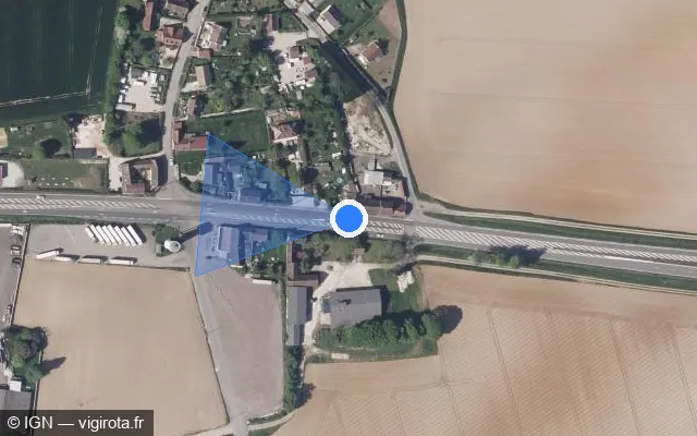 Vue satellite de l'emplacement du radar fixe à La Noue sur Route Nationale 4 / N 4