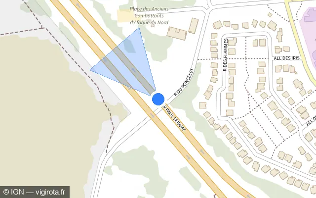 Vue plan de l'emplacement du radar fixe à Bailly-Romainvilliers sur D 344P / Avenue Paul Séramy