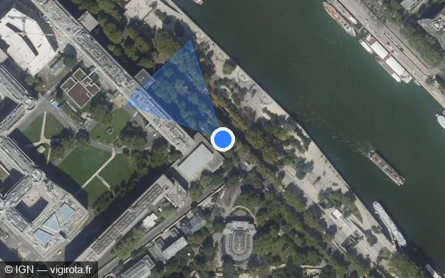 Vue satellite de l'emplacement du radar fixe à Paris sur Quai Saint-Bernard