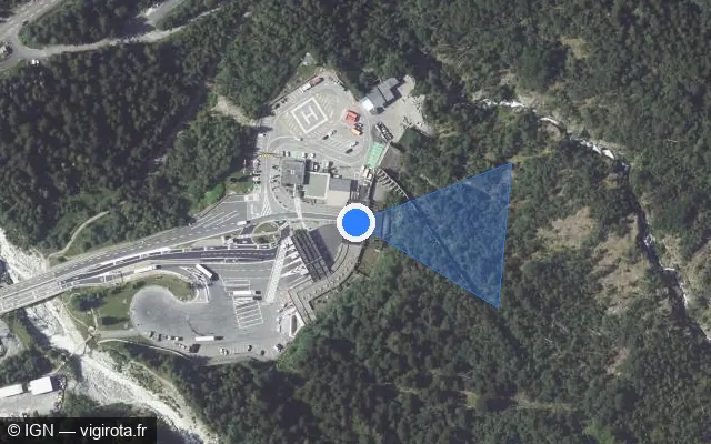 Vue satellite de l'emplacement du radar fixe à Les Houches sur N 205 / E 25 / Tunnel du Mont Blanc