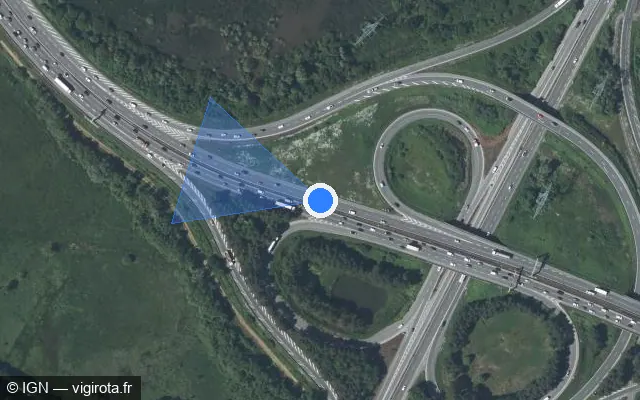 Vue satellite de l'emplacement du radar fixe à Bouguenais sur N 844 / E 03 / Périphérique Intérieur