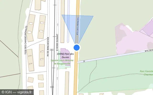 Vue plan de l'emplacement du radar fixe à Le Pecq sur Rue Albert Priolet / N 184