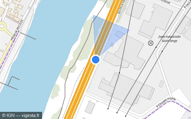 Vue plan de l'emplacement du radar fixe à Angers sur D 323 / E 501 / Quai Félix Faure