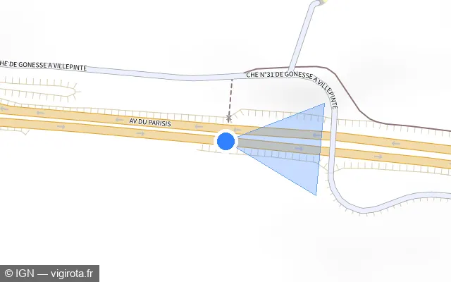 Vue plan de l'emplacement du radar discriminant à Gonesse sur D 170
