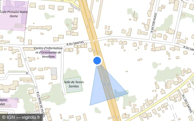 Vue plan de l'emplacement du radar discriminant à Vendôme sur N 10