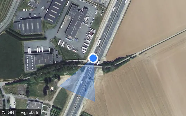 Vue satellite de l'emplacement du radar discriminant à Templemars sur A 1 / E 17 / Autoroute du Nord