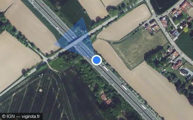 Vue satellite de l'emplacement du radar discriminant à Ennetières-en-Weppes sur A 25 / E 42 / Autoroute vers la Mer