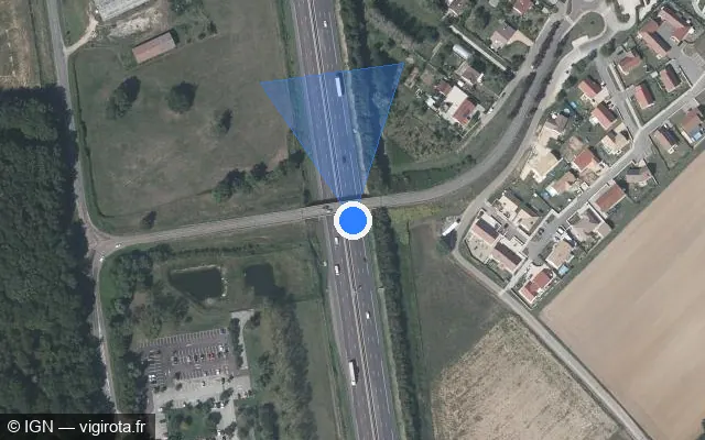 Vue satellite de l'emplacement du radar discriminant à Sevrey sur A 6 / E 15 / E 21 / Autoroute du Soleil
