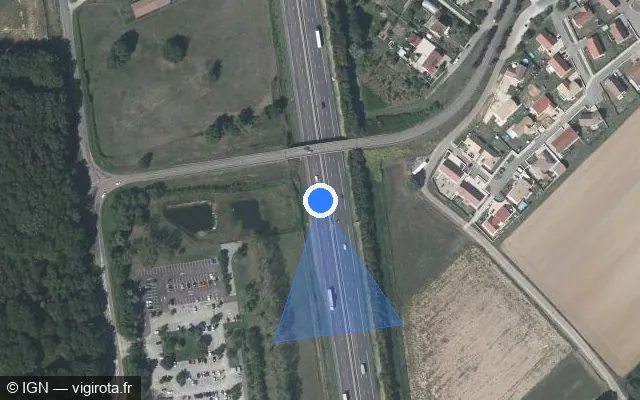 Vue satellite de l'emplacement du radar discriminant à Sevrey sur A 6 / E 15 / E 21 / Autoroute du Soleil