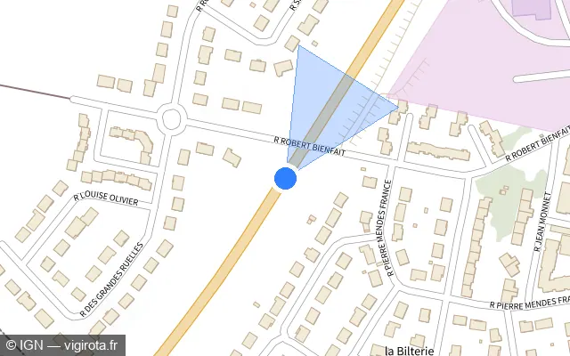 Vue plan de l'emplacement du radar discriminant à Mainvilliers sur N 1154