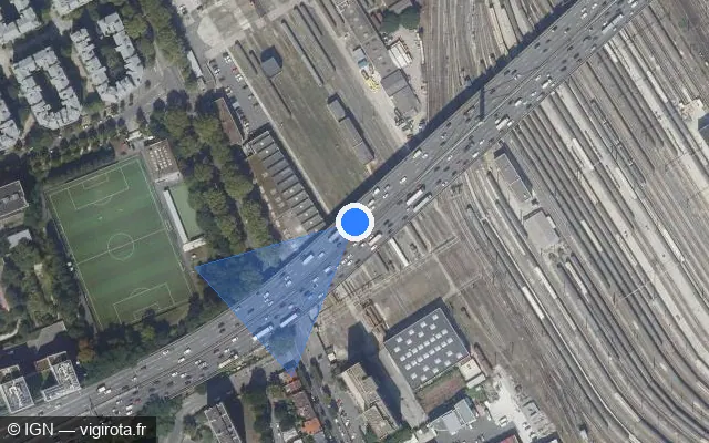 Vue satellite de l'emplacement du radar fixe à Ivry-sur-Seine sur E 15 / E 50 / Boulevard Périphérique Intérieur