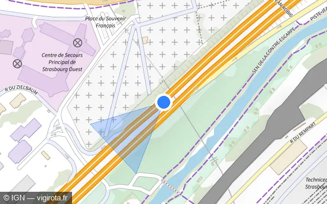Vue plan de l'emplacement du radar discriminant à Schiltigheim sur M 35 / E 25