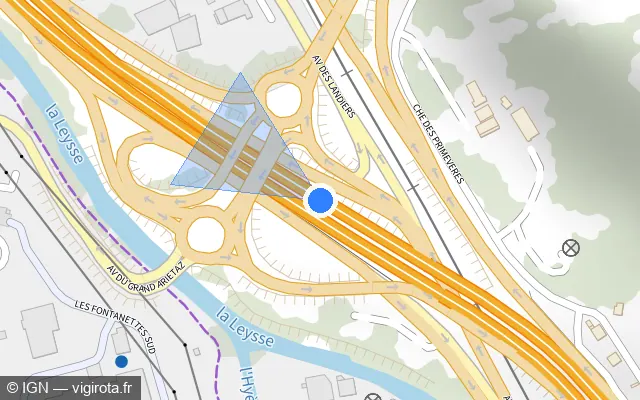 Vue plan de l'emplacement du radar discriminant à Chambéry sur N 201 / E 70 / E 712 / Voie Rapide Urbaine de Chambéry