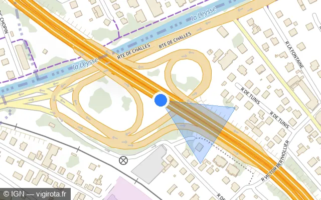Vue plan de l'emplacement du radar discriminant à Bassens sur N 201 / E 70 / E 712 / Voie Rapide Urbaine de Chambéry