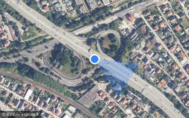 Vue satellite de l'emplacement du radar discriminant à Bassens sur N 201 / E 70 / E 712 / Voie Rapide Urbaine de Chambéry