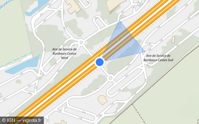 Vue plan de l'emplacement du radar discriminant à Cestas sur A 63 / E 05 / E 70 / Autoroute des Landes