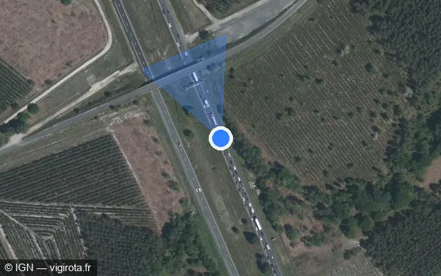 Vue satellite de l'emplacement du radar discriminant à Mios sur A 63 / E 05 / E 70 / Autoroute des Landes