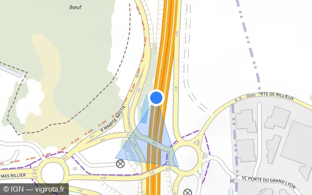 Vue plan de l'emplacement du radar discriminant à Neyron sur A 46 / E 15