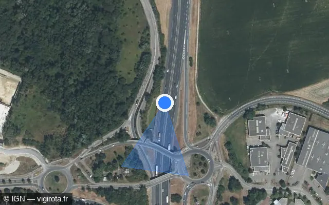 Vue satellite de l'emplacement du radar discriminant à Neyron sur A 46 / E 15