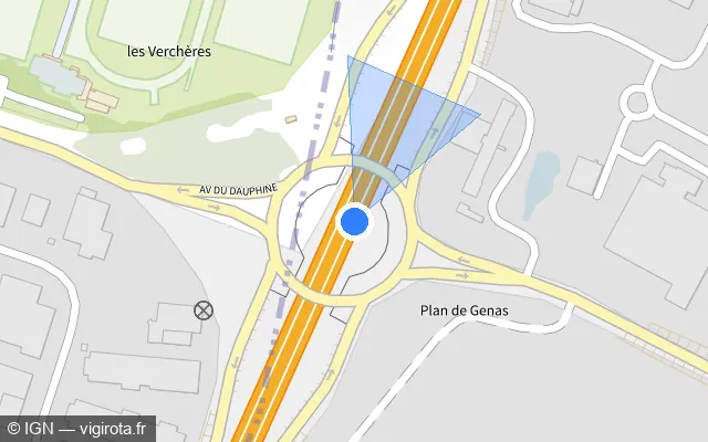 Vue plan de l'emplacement du radar discriminant à Chassieu sur N 346 / E 15 / Rocade Est
