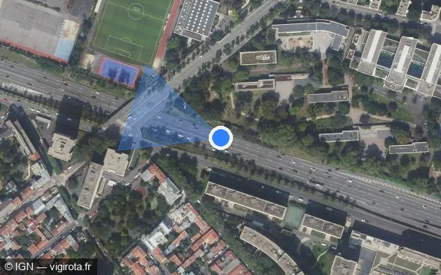Vue satellite de l'emplacement du radar fixe à Montrouge sur E 05 / Boulevard Périphérique Intérieur