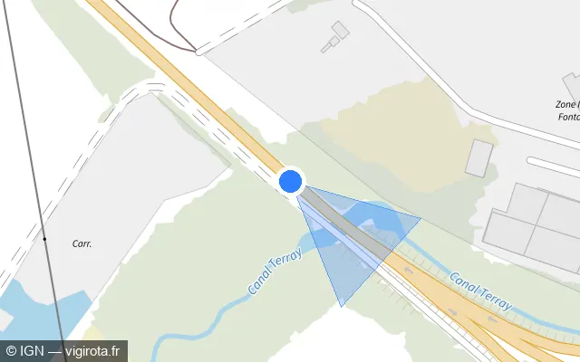 Vue plan de l'emplacement du radar discriminant à Nogent-sur-Seine sur D 619