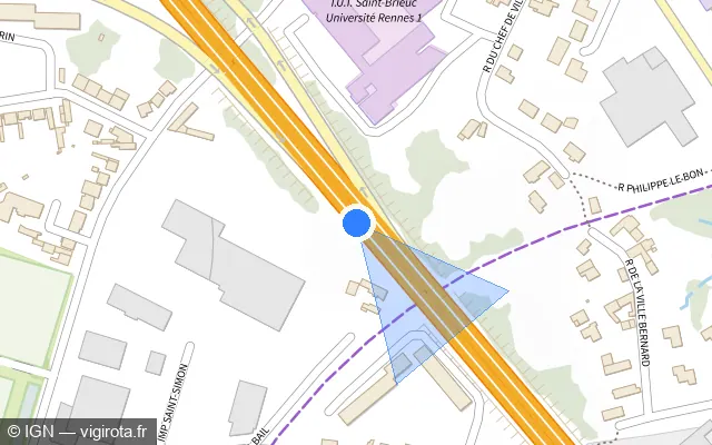 Vue plan de l'emplacement du radar discriminant à Saint-Brieuc sur N 12 / E 50