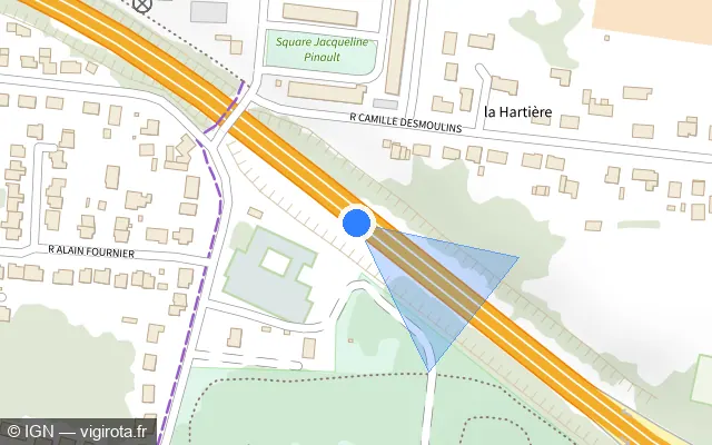 Vue plan de l'emplacement du radar discriminant à Fleury-les-Aubrais sur Tangentielle E / D 2060