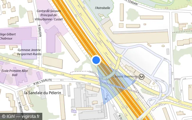 Vue plan de l'emplacement du radar discriminant à Villeurbanne sur D 383 / Boulevard Laurent Bonnevay
