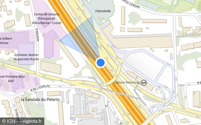 Vue plan de l'emplacement du radar discriminant à Villeurbanne sur D 383 / Boulevard Laurent Bonnevay