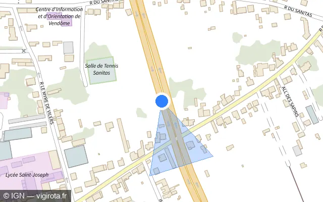 Vue plan de l'emplacement du radar discriminant à Vendôme sur N 10