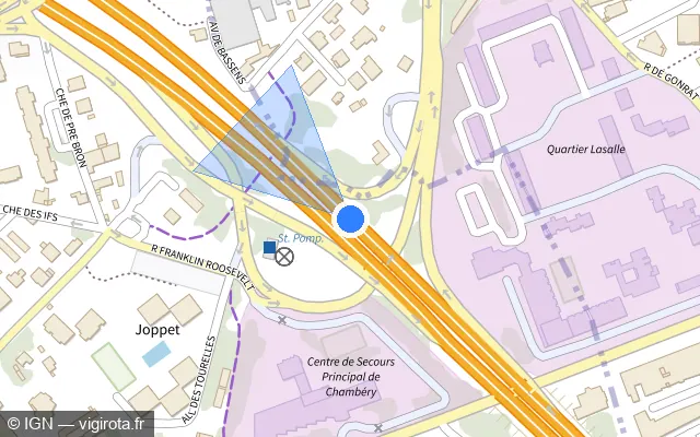 Vue plan de l'emplacement du radar discriminant à Bassens sur N 201 / E 70 / E 712 / Voie Rapide Urbaine de Chambéry