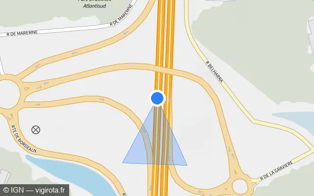 Vue plan de l'emplacement du radar discriminant à Saint-Geours-de-Maremne sur A 63 / E 05 / E 70 / Autoroute des Landes
