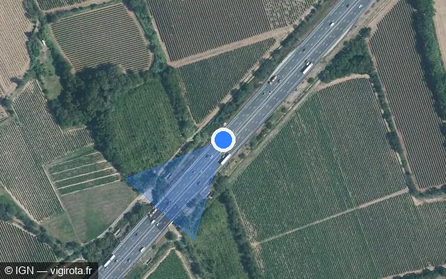 Vue satellite de l'emplacement du radar discriminant à Florensac sur A 9 / E 15 / E 80 / La Languedocienne