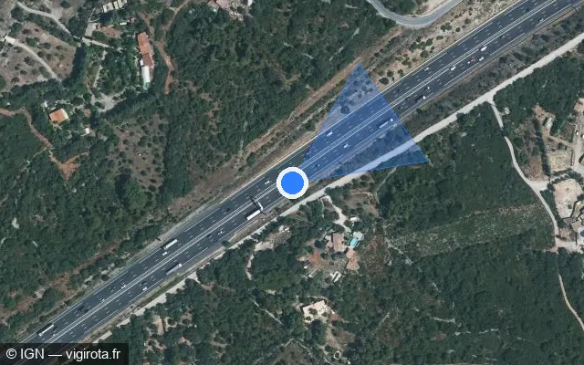 Vue satellite de l'emplacement du radar discriminant à Poussan sur A 9 / E 15 / E 80 / La Languedocienne
