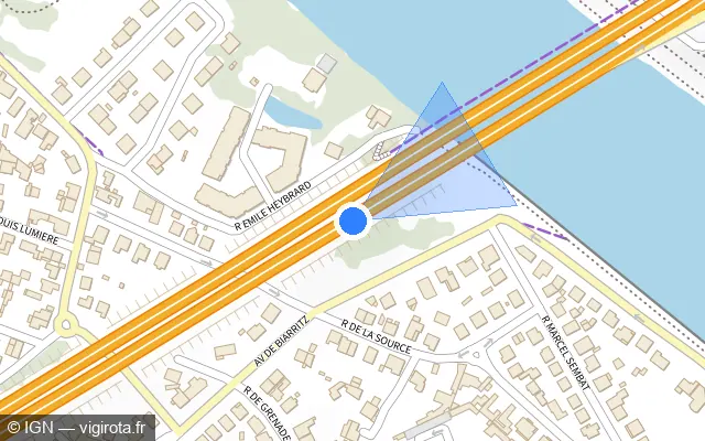 Vue plan de l'emplacement du radar discriminant à Toulouse sur A 620 / Périphérique Intérieur